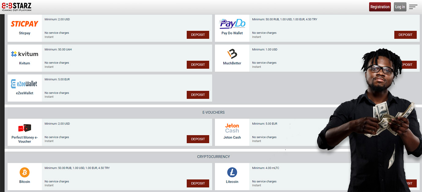 Options de paiement pour faire un pari. 